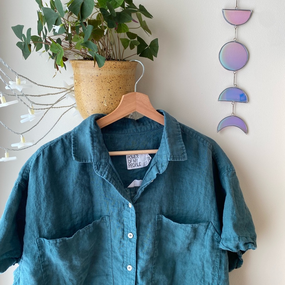 Power of My People wayward fit linen shirt, short sleeve